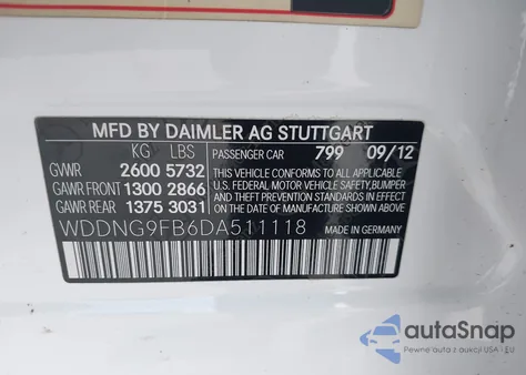 2013 Mercedes-Benz S 400 Hybrid z USA, uszkodzony, nr VIN WDDNG9FB6DA511118